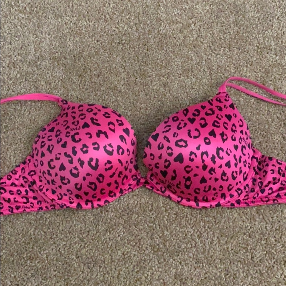 Pink Push Up Leopard Print Bra